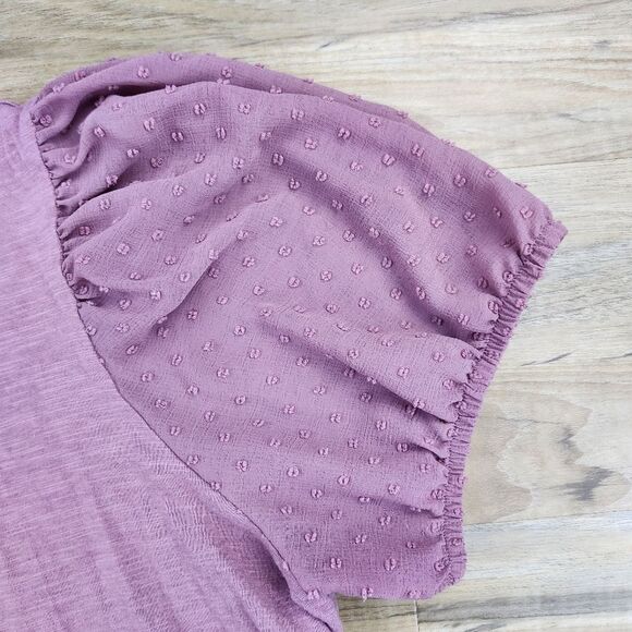 💇‍♀️Maurices Mauve Swiss Dotted Puff Sleeve Top Size 2X - Picture 6 of 10